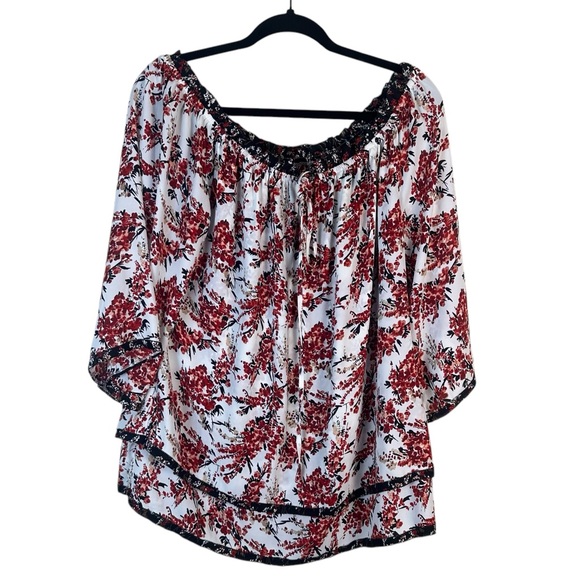 White House Black Market Tops - White House Black Market Red Orange Floral Layered Blouse Size XL